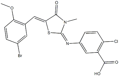 5-{[5-(5-bromo-2-methoxybenzylidene)-3-methyl-4-oxo-1,3-thiazolidin-2-ylidene]amino}-2-chlorobenzoic acid 구조식 이미지