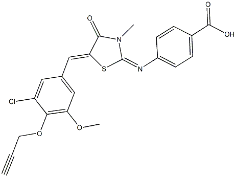 4-({5-[3-chloro-5-methoxy-4-(2-propynyloxy)benzylidene]-3-methyl-4-oxo-1,3-thiazolidin-2-ylidene}amino)benzoic acid Structure