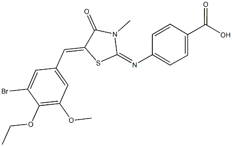 4-{[5-(3-bromo-4-ethoxy-5-methoxybenzylidene)-3-methyl-4-oxo-1,3-thiazolidin-2-ylidene]amino}benzoic acid Structure