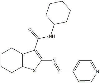 N-cyclohexyl-2-[(4-pyridinylmethylene)amino]-4,5,6,7-tetrahydro-1-benzothiophene-3-carboxamide 구조식 이미지