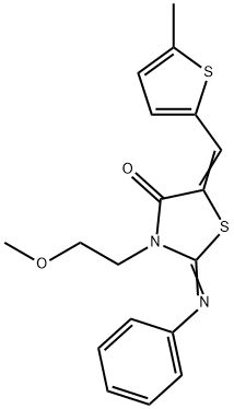 3-(2-methoxyethyl)-5-[(5-methyl-2-thienyl)methylene]-2-(phenylimino)-1,3-thiazolidin-4-one 구조식 이미지