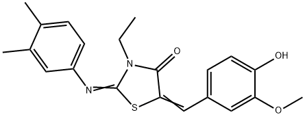 2-[(3,4-dimethylphenyl)imino]-3-ethyl-5-(4-hydroxy-3-methoxybenzylidene)-1,3-thiazolidin-4-one 구조식 이미지
