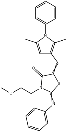 5-[(2,5-dimethyl-1-phenyl-1H-pyrrol-3-yl)methylene]-3-(2-methoxyethyl)-2-(phenylimino)-1,3-thiazolidin-4-one Structure