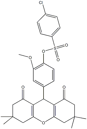 2-methoxy-4-(3,3,6,6-tetramethyl-1,8-dioxo-2,3,4,5,6,7,8,9-octahydro-1H-xanthen-9-yl)phenyl 4-chlorobenzenesulfonate 구조식 이미지