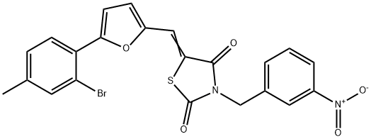 5-{[5-(2-bromo-4-methylphenyl)-2-furyl]methylene}-3-{3-nitrobenzyl}-1,3-thiazolidine-2,4-dione Structure