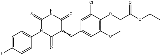 ethyl {2-chloro-4-[(1-(4-fluorophenyl)-4,6-dioxo-2-thioxotetrahydro-5(2H)-pyrimidinylidene)methyl]-6-methoxyphenoxy}acetate Structure
