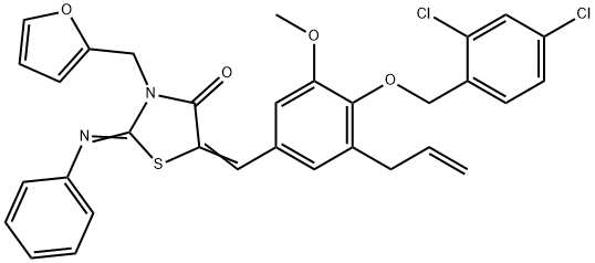 5-{3-allyl-4-[(2,4-dichlorobenzyl)oxy]-5-methoxybenzylidene}-3-(2-furylmethyl)-2-(phenylimino)-1,3-thiazolidin-4-one 구조식 이미지