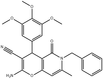 2-amino-6-benzyl-7-methyl-5-oxo-4-(3,4,5-trimethoxyphenyl)-5,6-dihydro-4H-pyrano[3,2-c]pyridine-3-carbonitrile 구조식 이미지
