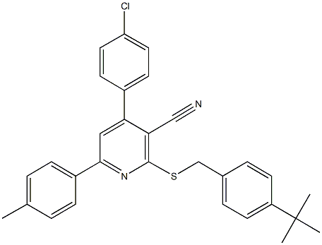 2-[(4-tert-butylbenzyl)sulfanyl]-4-(4-chlorophenyl)-6-(4-methylphenyl)nicotinonitrile 구조식 이미지