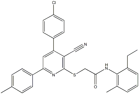 2-{[4-(4-chlorophenyl)-3-cyano-6-(4-methylphenyl)-2-pyridinyl]sulfanyl}-N-(2-ethyl-6-methylphenyl)acetamide Structure