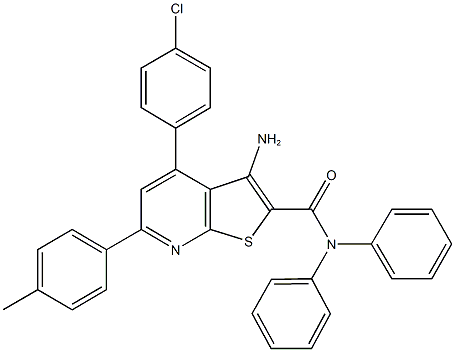 3-amino-4-(4-chlorophenyl)-6-(4-methylphenyl)-N,N-diphenylthieno[2,3-b]pyridine-2-carboxamide 구조식 이미지