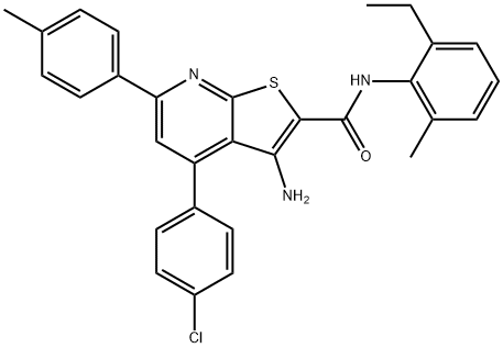 3-amino-4-(4-chlorophenyl)-N-(2-ethyl-6-methylphenyl)-6-(4-methylphenyl)thieno[2,3-b]pyridine-2-carboxamide 구조식 이미지