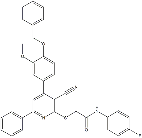 2-({4-[4-(benzyloxy)-3-methoxyphenyl]-3-cyano-6-phenyl-2-pyridinyl}sulfanyl)-N-(4-fluorophenyl)acetamide Structure