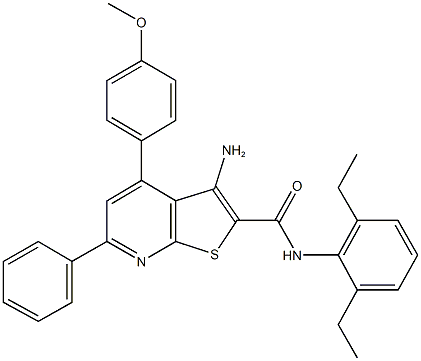 3-amino-N-(2,6-diethylphenyl)-4-(4-methoxyphenyl)-6-phenylthieno[2,3-b]pyridine-2-carboxamide Structure