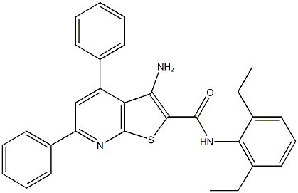 3-amino-N-(2,6-diethylphenyl)-4,6-diphenylthieno[2,3-b]pyridine-2-carboxamide 구조식 이미지