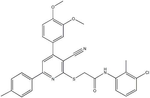 N-(3-chloro-2-methylphenyl)-2-{[3-cyano-4-(3,4-dimethoxyphenyl)-6-(4-methylphenyl)-2-pyridinyl]sulfanyl}acetamide Structure