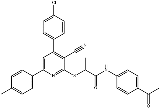 N-(4-acetylphenyl)-2-{[4-(4-chlorophenyl)-3-cyano-6-(4-methylphenyl)-2-pyridinyl]sulfanyl}propanamide Structure
