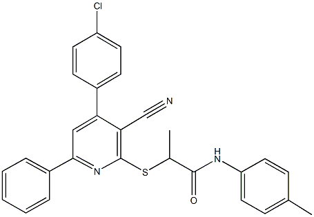 2-{[4-(4-chlorophenyl)-3-cyano-6-phenyl-2-pyridinyl]sulfanyl}-N-(4-methylphenyl)propanamide 구조식 이미지