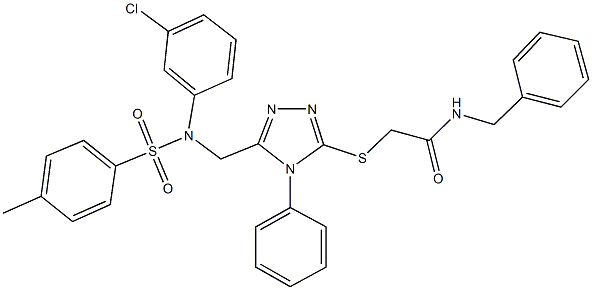 N-benzyl-2-{[5-({3-chloro[(4-methylphenyl)sulfonyl]anilino}methyl)-4-phenyl-4H-1,2,4-triazol-3-yl]sulfanyl}acetamide 구조식 이미지