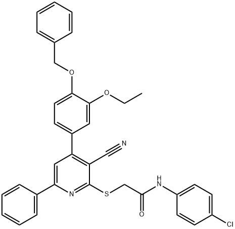 2-({4-[4-(benzyloxy)-3-ethoxyphenyl]-3-cyano-6-phenyl-2-pyridinyl}sulfanyl)-N-(4-chlorophenyl)acetamide 구조식 이미지