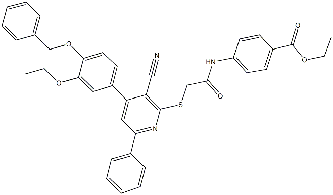 ethyl 4-{[({4-[4-(benzyloxy)-3-ethoxyphenyl]-3-cyano-6-phenyl-2-pyridinyl}sulfanyl)acetyl]amino}benzoate 구조식 이미지