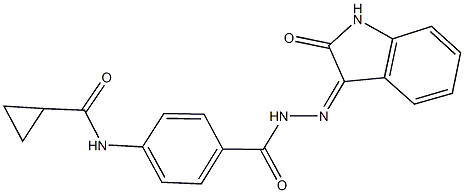 N-(4-{[2-(2-oxo-1,2-dihydro-3H-indol-3-ylidene)hydrazino]carbonyl}phenyl)cyclopropanecarboxamide 구조식 이미지