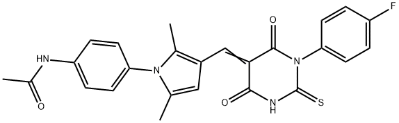 N-(4-{3-[(1-(4-fluorophenyl)-4,6-dioxo-2-thioxotetrahydro-5(2H)-pyrimidinylidene)methyl]-2,5-dimethyl-1H-pyrrol-1-yl}phenyl)acetamide 구조식 이미지