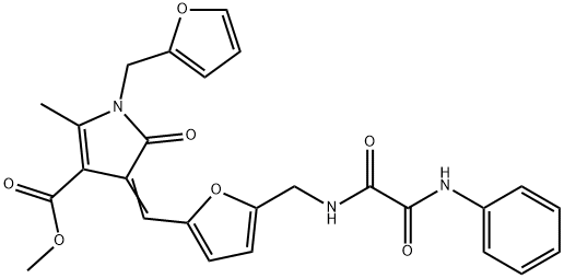 methyl 4-{[5-({[anilino(oxo)acetyl]amino}methyl)-2-furyl]methylene}-1-(2-furylmethyl)-2-methyl-5-oxo-4,5-dihydro-1H-pyrrole-3-carboxylate 구조식 이미지