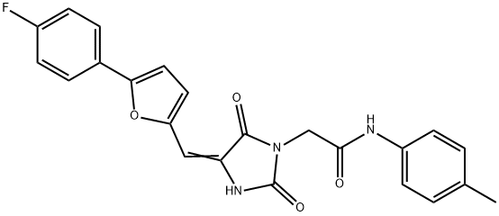 2-(4-{[5-(4-fluorophenyl)-2-furyl]methylene}-2,5-dioxo-1-imidazolidinyl)-N-(4-methylphenyl)acetamide Structure