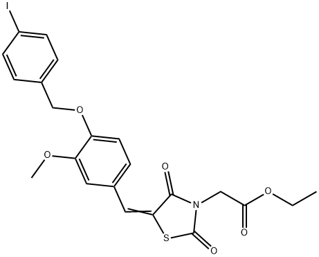 ethyl (5-{4-[(4-iodobenzyl)oxy]-3-methoxybenzylidene}-2,4-dioxo-1,3-thiazolidin-3-yl)acetate Structure