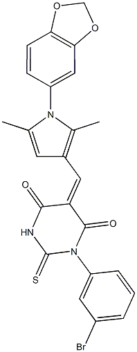 5-{[1-(1,3-benzodioxol-5-yl)-2,5-dimethyl-1H-pyrrol-3-yl]methylene}-1-(3-bromophenyl)-2-thioxodihydro-4,6(1H,5H)-pyrimidinedione 구조식 이미지