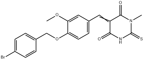 5-{4-[(4-bromobenzyl)oxy]-3-methoxybenzylidene}-1-methyl-2-thioxodihydro-4,6(1H,5H)-pyrimidinedione 구조식 이미지