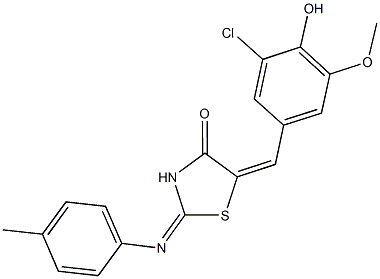 5-(3-chloro-4-hydroxy-5-methoxybenzylidene)-2-[(4-methylphenyl)imino]-1,3-thiazolidin-4-one Structure