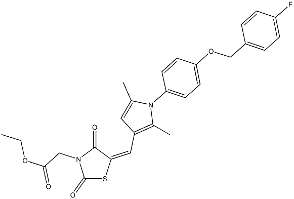 ethyl {5-[(1-{4-[(4-fluorobenzyl)oxy]phenyl}-2,5-dimethyl-1H-pyrrol-3-yl)methylene]-2,4-dioxo-1,3-thiazolidin-3-yl}acetate 구조식 이미지