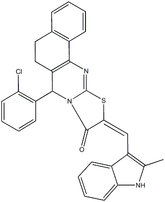 7-(2-chlorophenyl)-10-[(2-methyl-1H-indol-3-yl)methylene]-5,7-dihydro-6H-benzo[h][1,3]thiazolo[2,3-b]quinazolin-9(10H)-one Structure