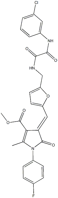 methyl 4-{[5-({[(3-chloroanilino)(oxo)acetyl]amino}methyl)-2-furyl]methylene}-1-(4-fluorophenyl)-2-methyl-5-oxo-4,5-dihydro-1H-pyrrole-3-carboxylate 구조식 이미지