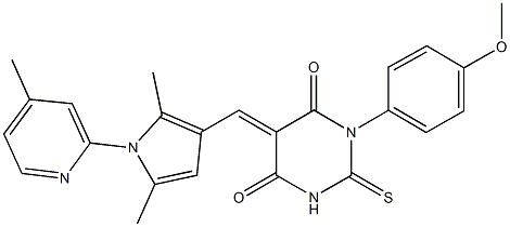 5-{[2,5-dimethyl-1-(4-methyl-2-pyridinyl)-1H-pyrrol-3-yl]methylene}-1-(4-methoxyphenyl)-2-thioxodihydro-4,6(1H,5H)-pyrimidinedione 구조식 이미지