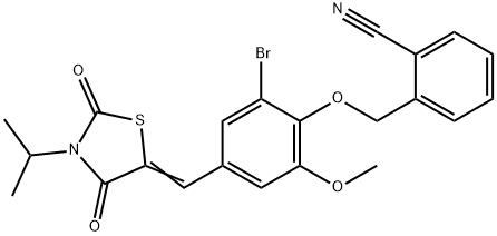 2-({2-bromo-4-[(3-isopropyl-2,4-dioxo-1,3-thiazolidin-5-ylidene)methyl]-6-methoxyphenoxy}methyl)benzonitrile Structure