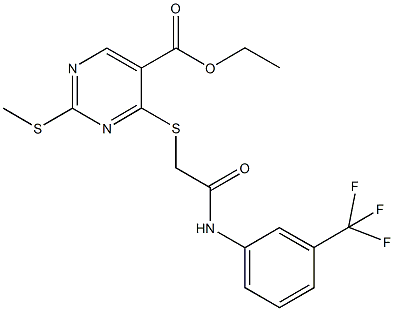 ethyl 2-(methylsulfanyl)-4-({2-oxo-2-[3-(trifluoromethyl)anilino]ethyl}sulfanyl)-5-pyrimidinecarboxylate 구조식 이미지