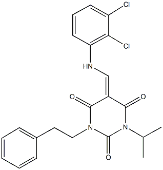 5-[(2,3-dichloroanilino)methylene]-1-isopropyl-3-(2-phenylethyl)-2,4,6(1H,3H,5H)-pyrimidinetrione Structure