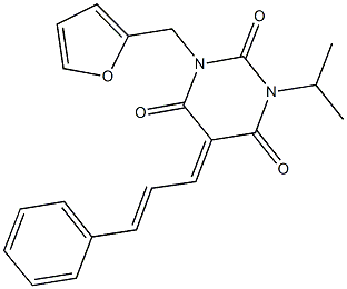 1-(2-furylmethyl)-3-isopropyl-5-(3-phenyl-2-propenylidene)-2,4,6(1H,3H,5H)-pyrimidinetrione Structure