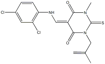 5-[(2,4-dichloroanilino)methylene]-1-methyl-3-(2-methyl-2-propenyl)-2-thioxodihydro-4,6(1H,5H)-pyrimidinedione Structure