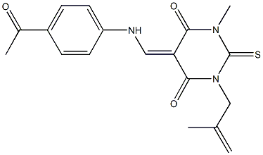 5-[(4-acetylanilino)methylene]-1-methyl-3-(2-methyl-2-propenyl)-2-thioxodihydro-4,6(1H,5H)-pyrimidinedione Structure