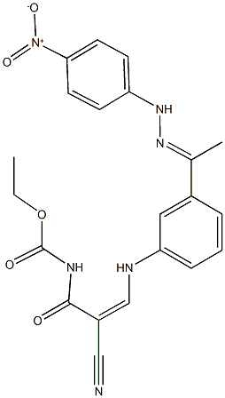 ethyl 2-cyano-3-[3-(N-{4-nitrophenyl}ethanehydrazonoyl)anilino]acryloylcarbamate 구조식 이미지