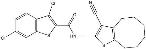 3,6-dichloro-N-(3-cyano-4,5,6,7,8,9-hexahydrocycloocta[b]thien-2-yl)-1-benzothiophene-2-carboxamide 구조식 이미지
