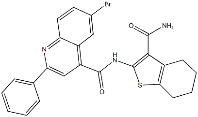 N-[3-(aminocarbonyl)-4,5,6,7-tetrahydro-1-benzothien-2-yl]-6-bromo-2-phenyl-4-quinolinecarboxamide Structure