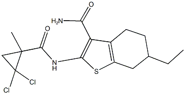 2-{[(2,2-dichloro-1-methylcyclopropyl)carbonyl]amino}-6-ethyl-4,5,6,7-tetrahydro-1-benzothiophene-3-carboxamide 구조식 이미지