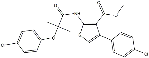 methyl 2-{[2-(4-chlorophenoxy)-2-methylpropanoyl]amino}-4-(4-chlorophenyl)-3-thiophenecarboxylate 구조식 이미지