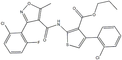 propyl 2-({[3-(2-chloro-6-fluorophenyl)-5-methyl-4-isoxazolyl]carbonyl}amino)-4-(2-chlorophenyl)-3-thiophenecarboxylate 구조식 이미지