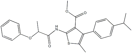 methyl 4-(4-isopropylphenyl)-5-methyl-2-[(2-phenoxypropanoyl)amino]-3-thiophenecarboxylate 구조식 이미지